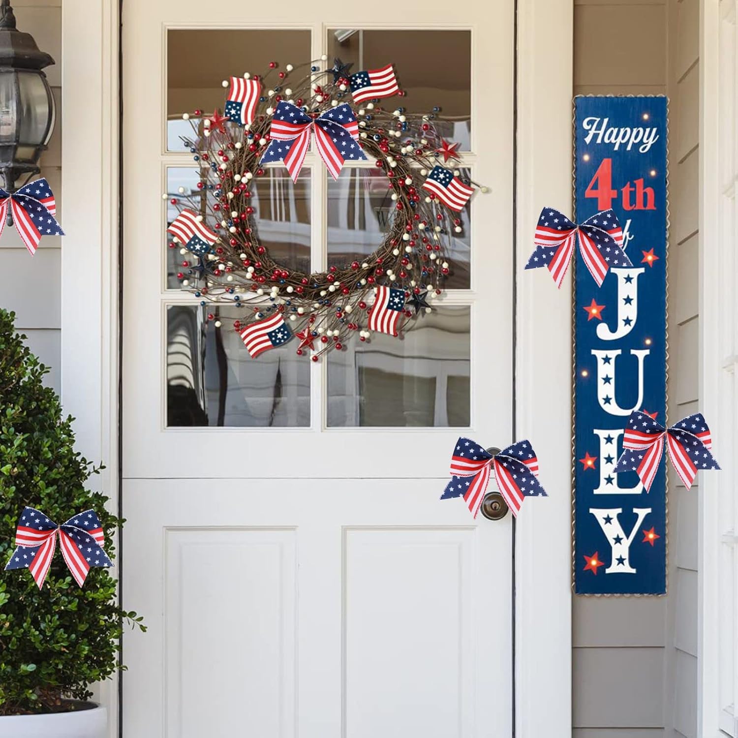 Meseey Patriotic Bow Set - 12 Pcs 6-Inch American Flag Bows for 4th of July Decor & Gift Wrapping