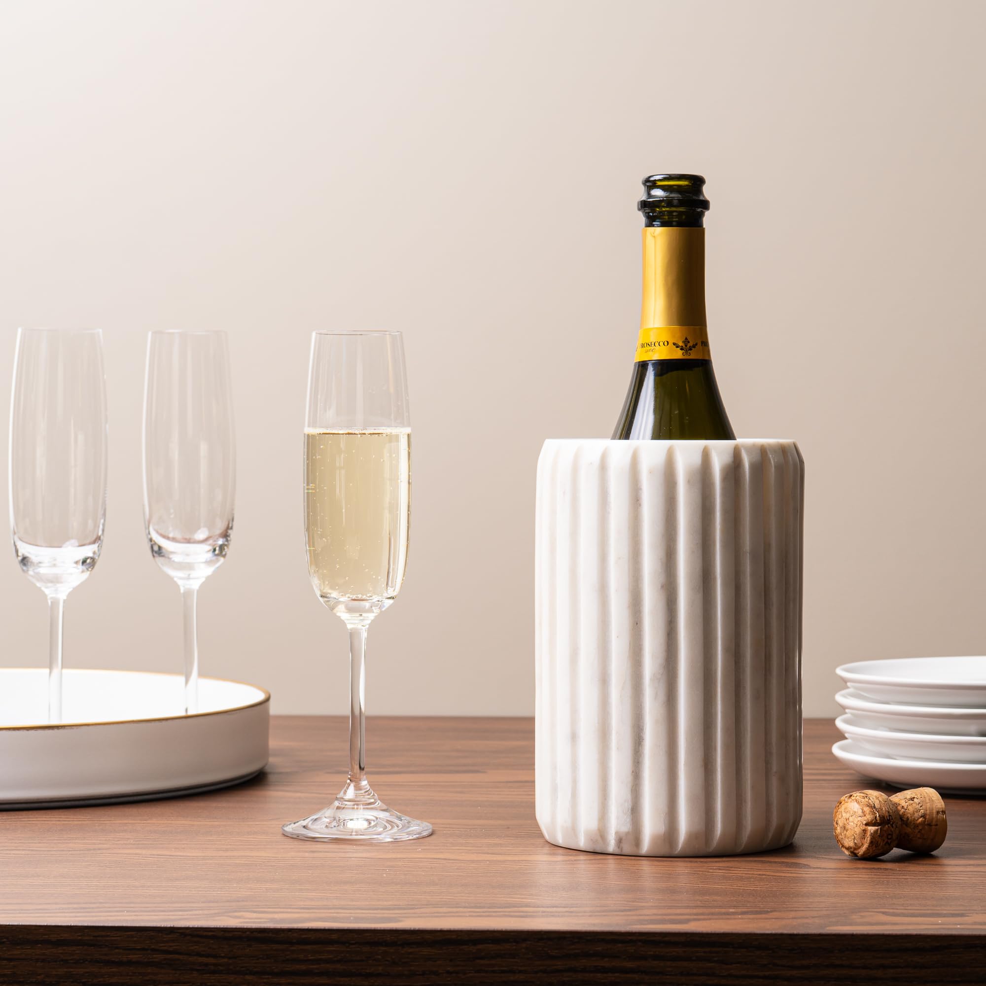 Cork & Mill Marble Wine Chiller, Champagne Bucket for Parties, Bottle Cooler for Dining Tables, Outdoor Patios and More - Handcrafted Natural Stone Bottle Holder - Keeps White Wine or Champagne Cold