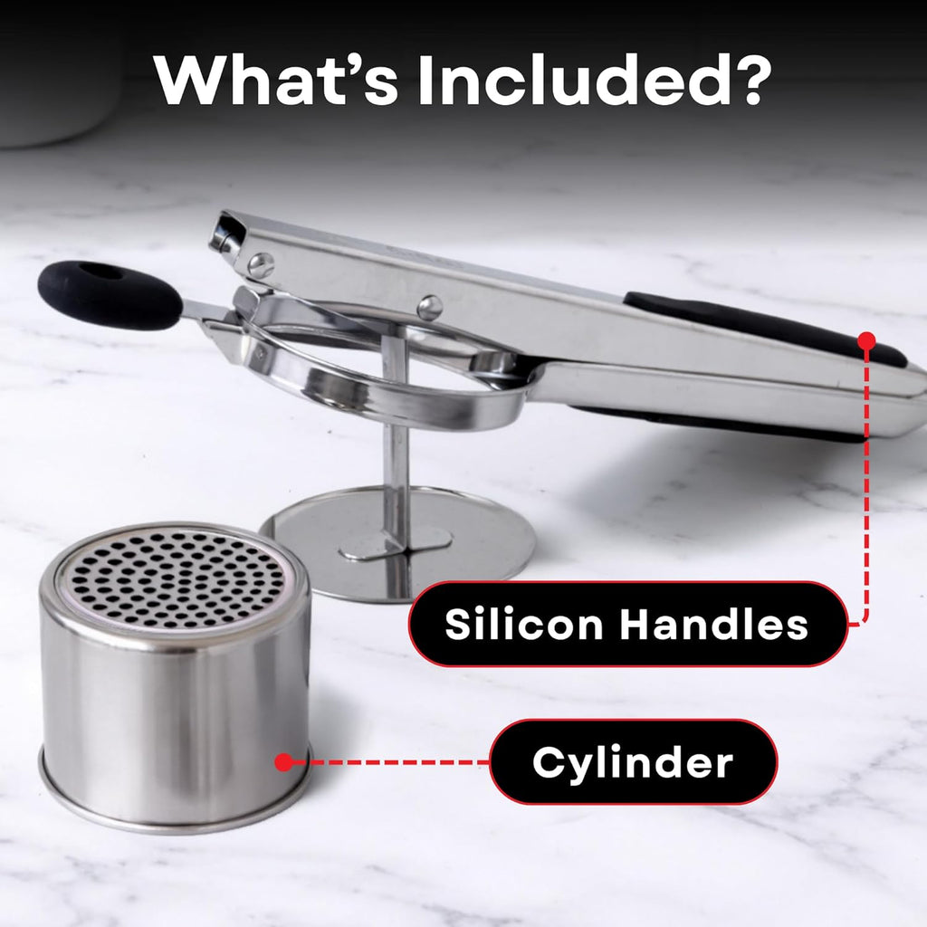 Professional 430 Stainless Steel Potato Ricer - Large 15oz Masher for Fluffy Potatoes, Gnocchi & Baby Food - Ergonomic Non-Slip Handles