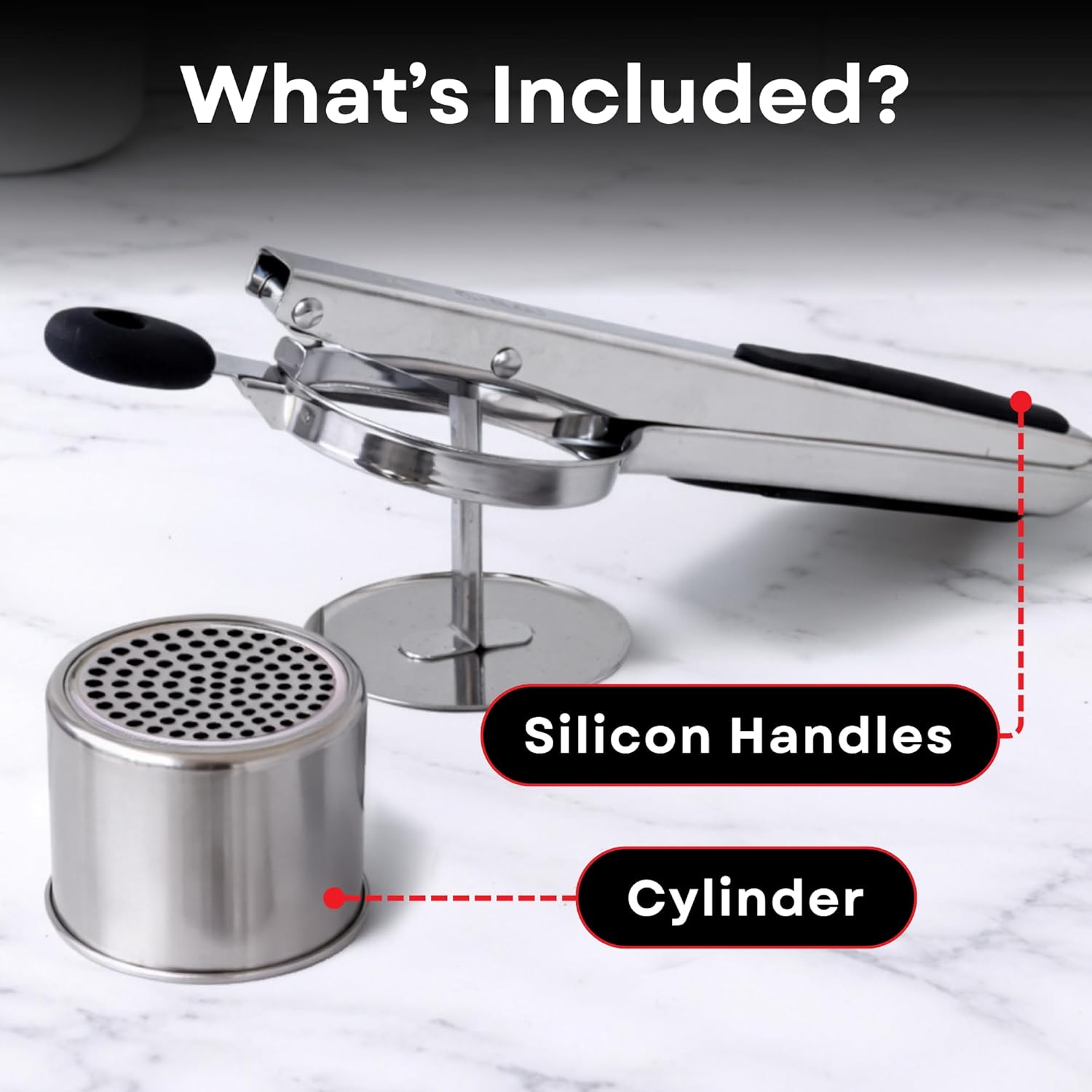 Professional 430 Stainless Steel Potato Ricer - Large 15oz Masher for Fluffy Potatoes, Gnocchi & Baby Food - Ergonomic Non-Slip Handles