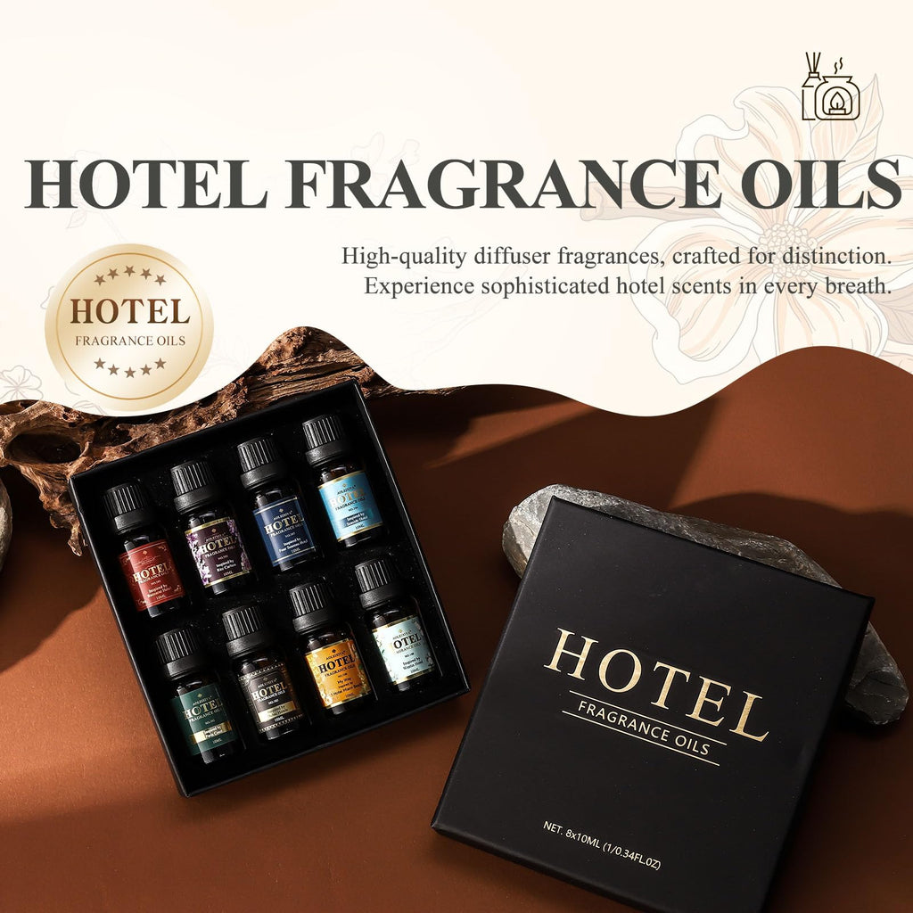 Hotel Diffuser Oil Gift Set - Inspired by 5-Star Hotel Fragrance Oil Set - My Way, White Tea,Baccarat,Four Seasons,Dubai,Beachfront Villa,Paris Coast