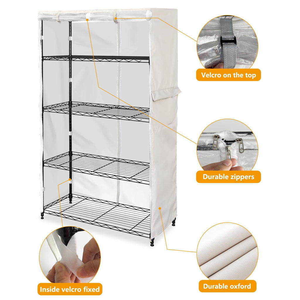 SoloToo Heavy-Duty Waterproof Wire Shelf Cover, Garage Storage Shelving Protector, Universal Fit 60 x 24 x 72 Inch Rack Covers with 1" Tolerance (Beige)