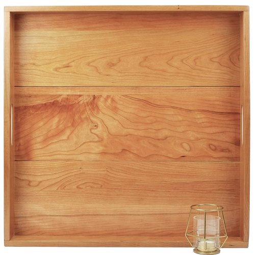 MAGIGO 22 x 22 Inches Large Square Cherry Wood Ottoman Tray with Handles, Serve Tea, Coffee or Breakfast in Bed, Classic Wooden Decorative Serving Tray