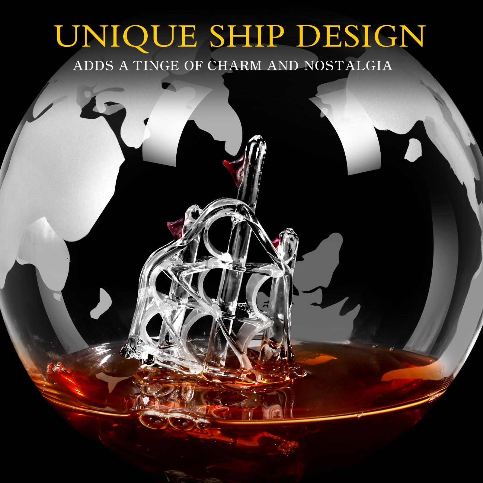 Whiskey Decanter Set,Gift for Men Dad Christmas, Decanter Globe Set with 2 Glasses for Liquor Bourbon Cocktails Vodka Scotch, Decanter Sets for Men Cool Stuff Whiskey Gift - 850ml