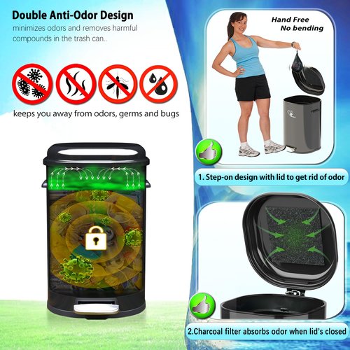 Meegood Dog Poop Trash Can Outsides, 18L/4.76 Gal Portable Waste Bin with Lid and Removable Inner Odor Control for Indoor Outdoor Dog Waste Station for Bathroom &Kitchen -45 Waste Bags