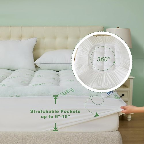 BEDLORE Full Size Mattress Topper - Thick Bamboo Viscose Pillow Top for 6"-15" Mattresses | Breathable Comfort & Back Pain Relief