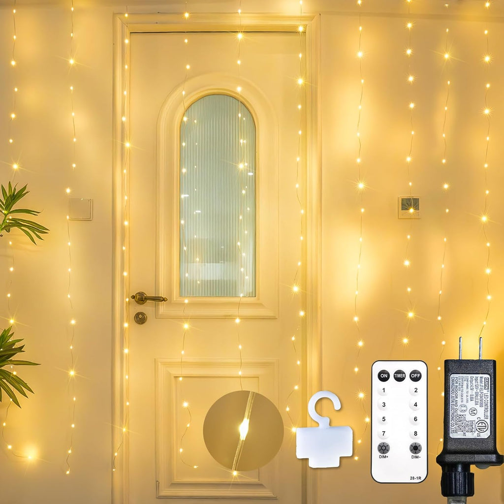 Suddus Tangle-Free Curtain Lights - 200 LED Warm White Hanging Lights | 6.5x6.5ft for Bedroom, Wedding & Party Decor