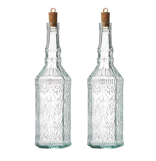 Bormioli Rocco Country Home Fiesole Bottles - Set of 2, 24 oz Decorative Glass Containers with Stopper for Water, Oil & Vinegar Storage - Italian Glassware for Kitchen & Dining