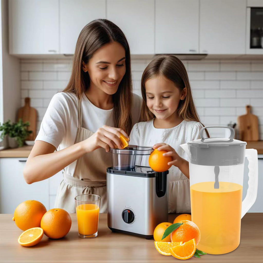 1 Pack Mixing Pitcher for Drinks, 2 Quart/ 64oz Plastic Water Pitcher with Lid，Easy-Mix Juice Container，Angled Plastic Blades and Adjustable Mixer Plunger for Mix Juice, Milk,Tea, Beverage Container…