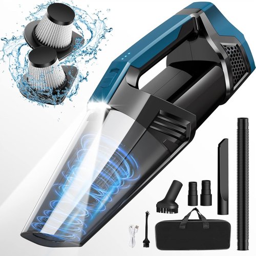 Blestan Cordless Car Vacuum - Lightweight High-Power Handheld Cleaner with LED Light | Ideal for Home, Office & Pet Hair, Black/Blue