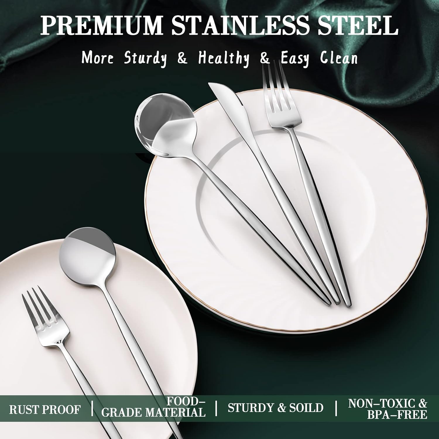 CEKEE 40-Piece Stainless Steel Silverware Set - Flatware Cutlery for 8 | Mirror Polished & Dishwasher Safe