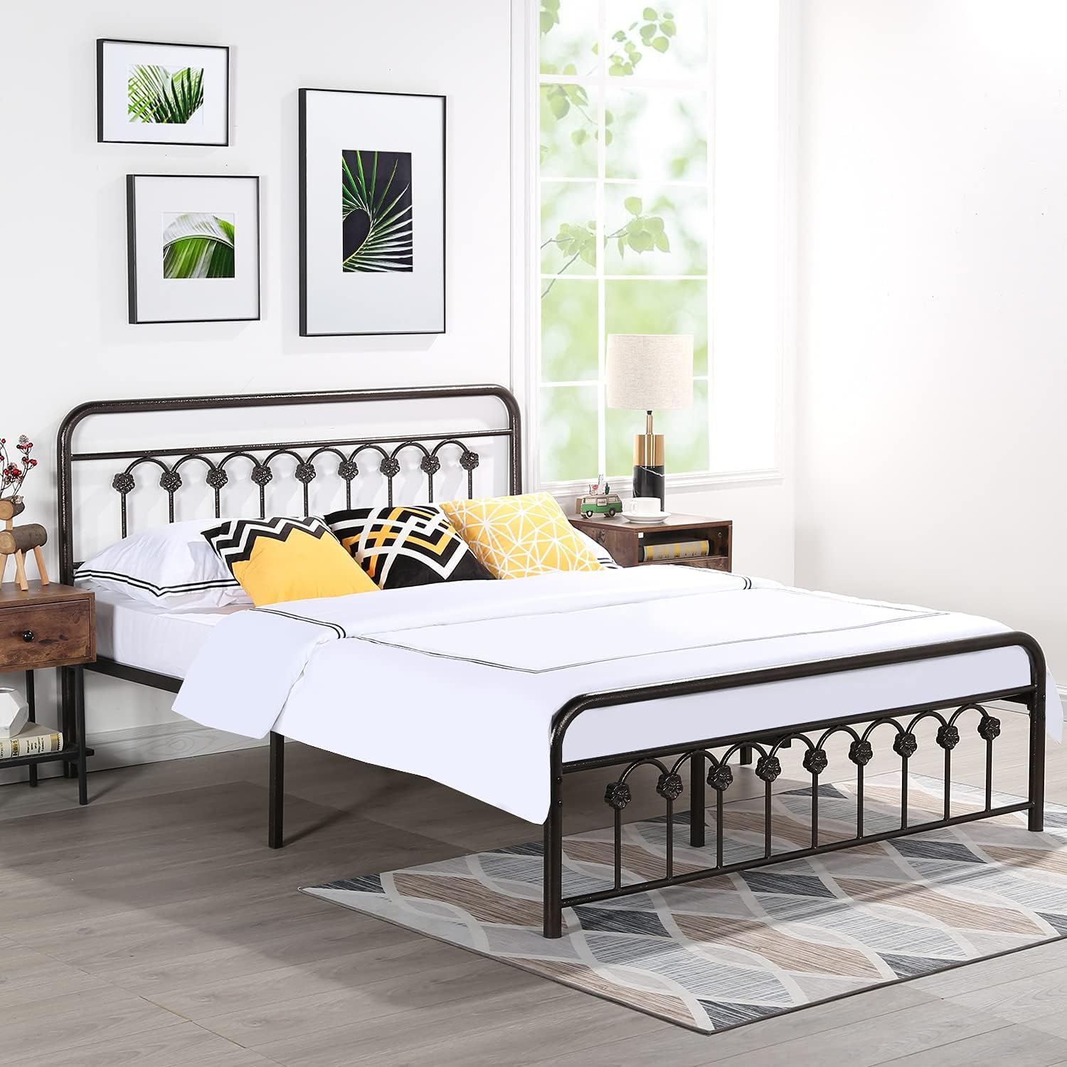 VECELO Full Size Metal Platform Bed Frame with Headboard and Footboard, Mattress Foundation with Steel Slat Support/No Box Spring Needed/Easy Assembly, Dark Copper
