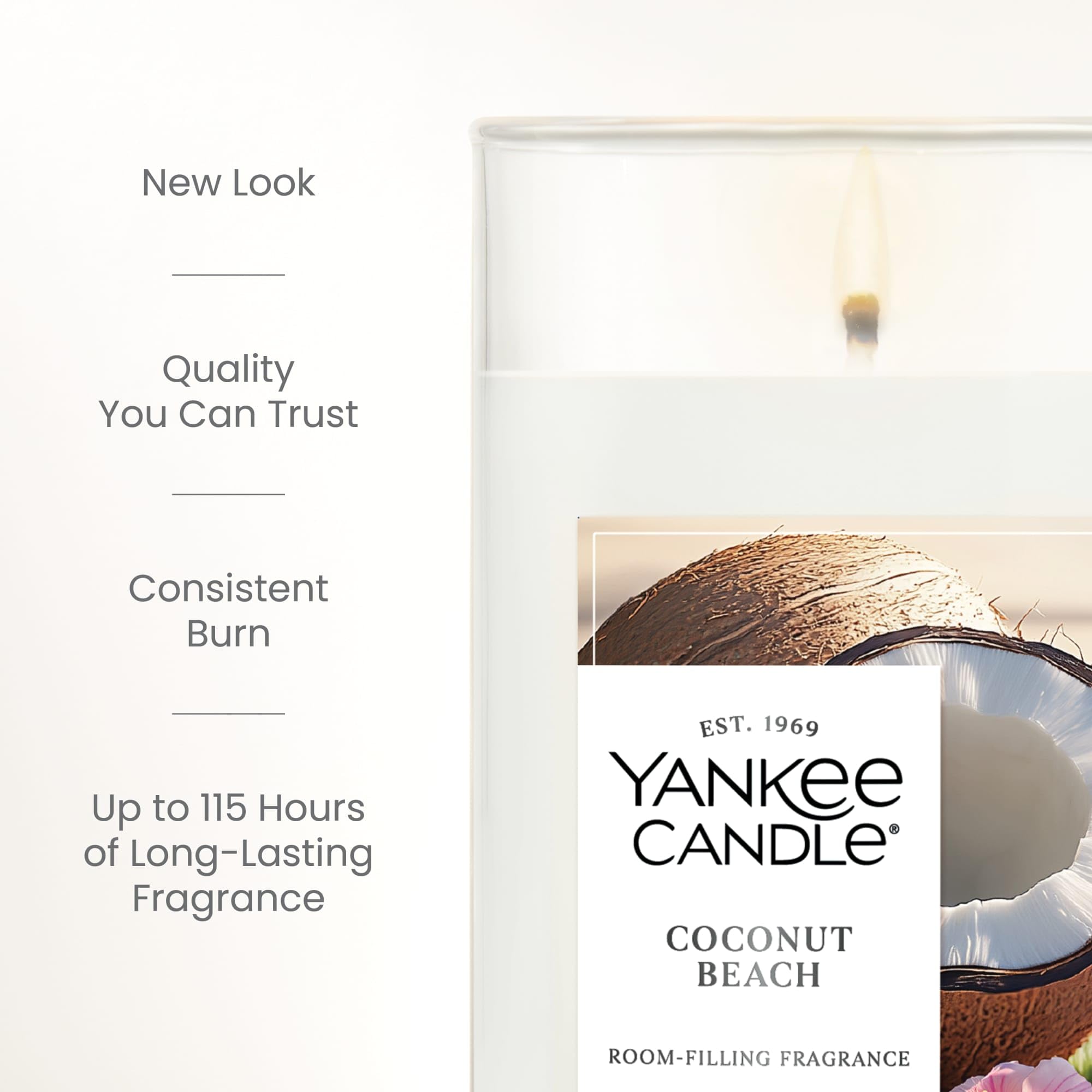 Yankee Candle Medium Pillar Scented Candle with up to 115 Hour Burn Time, Premium Plant Wax Blend for Consistent Burn, 14.25 oz Pillar Candle with Room Filling Fragrance, Coconut Beach