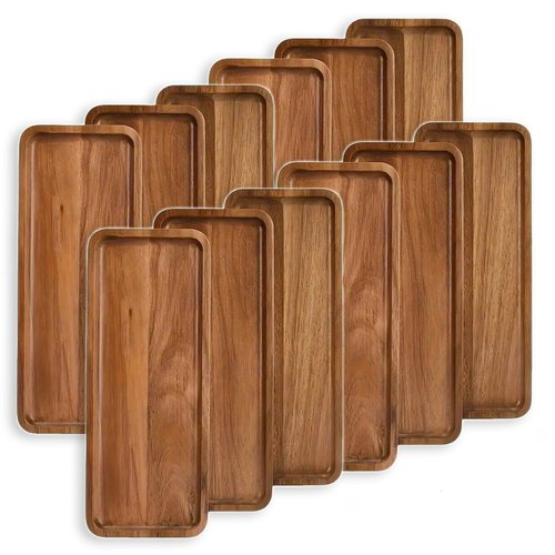 Linwnil Wood Serving Trays 11.5x4 Inches Serving Platter Tray, Tray Cheese Plate Rectangular Platter for Fruit, Appetizer, Bread,Rectangular Avoid Sliding and Spilling Food (12)