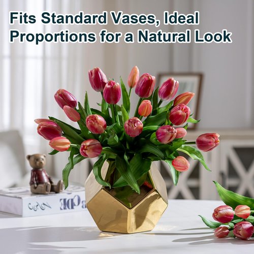 Bailikang 20PCS Fake Tulips 12' Artificial Tulip Silk Flowers Fake PU Bouquet Artificial Flowers Faux Flowers with Gift Box Soft Faux Tulips Bouquets Arrangements for Party Wedding Home