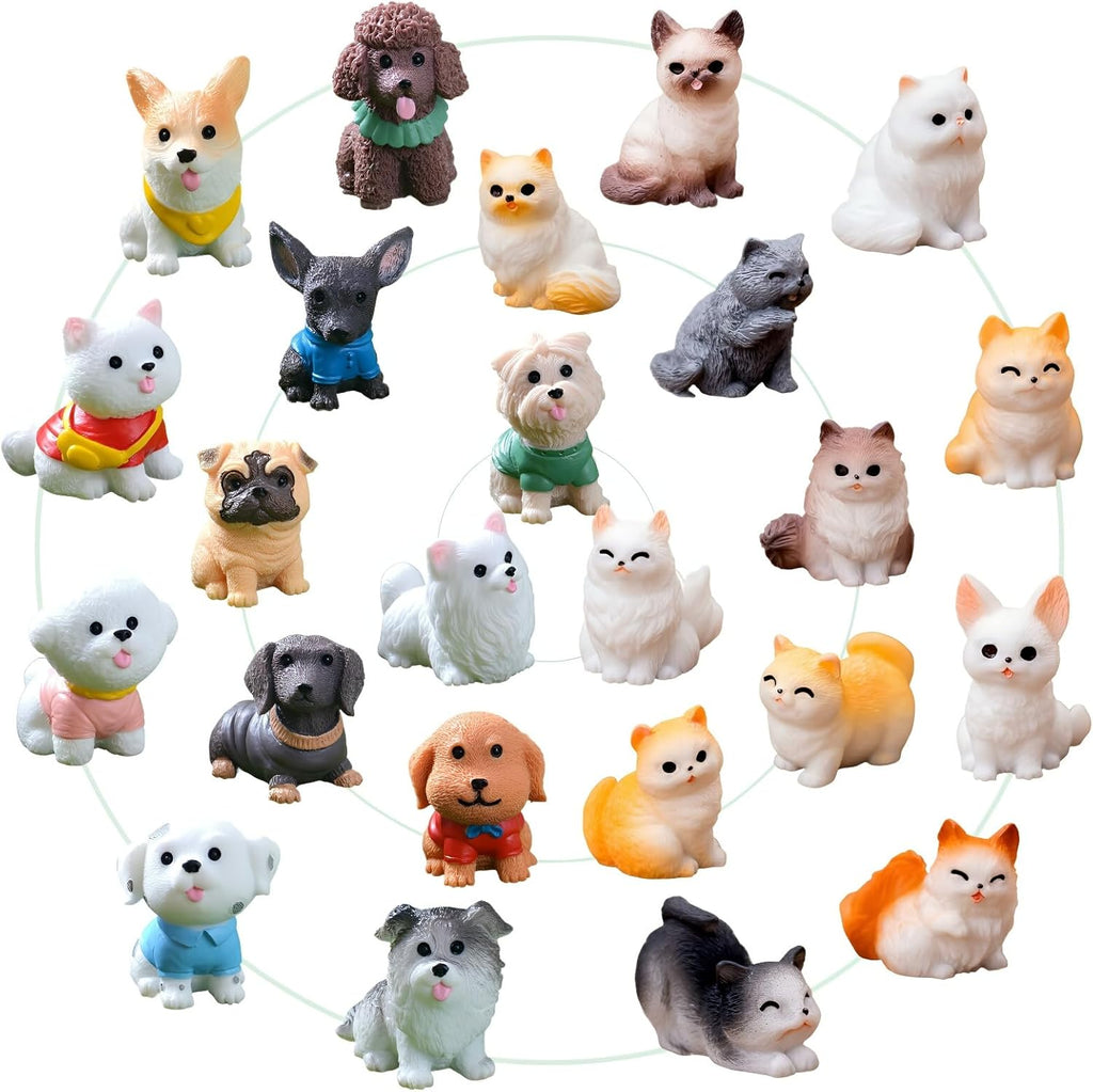 Skiennix 24 Pcs Mini Cat & Dog Figurines Set - Cute Realistic Resin Animal Models for Home Decor & Party Favors
