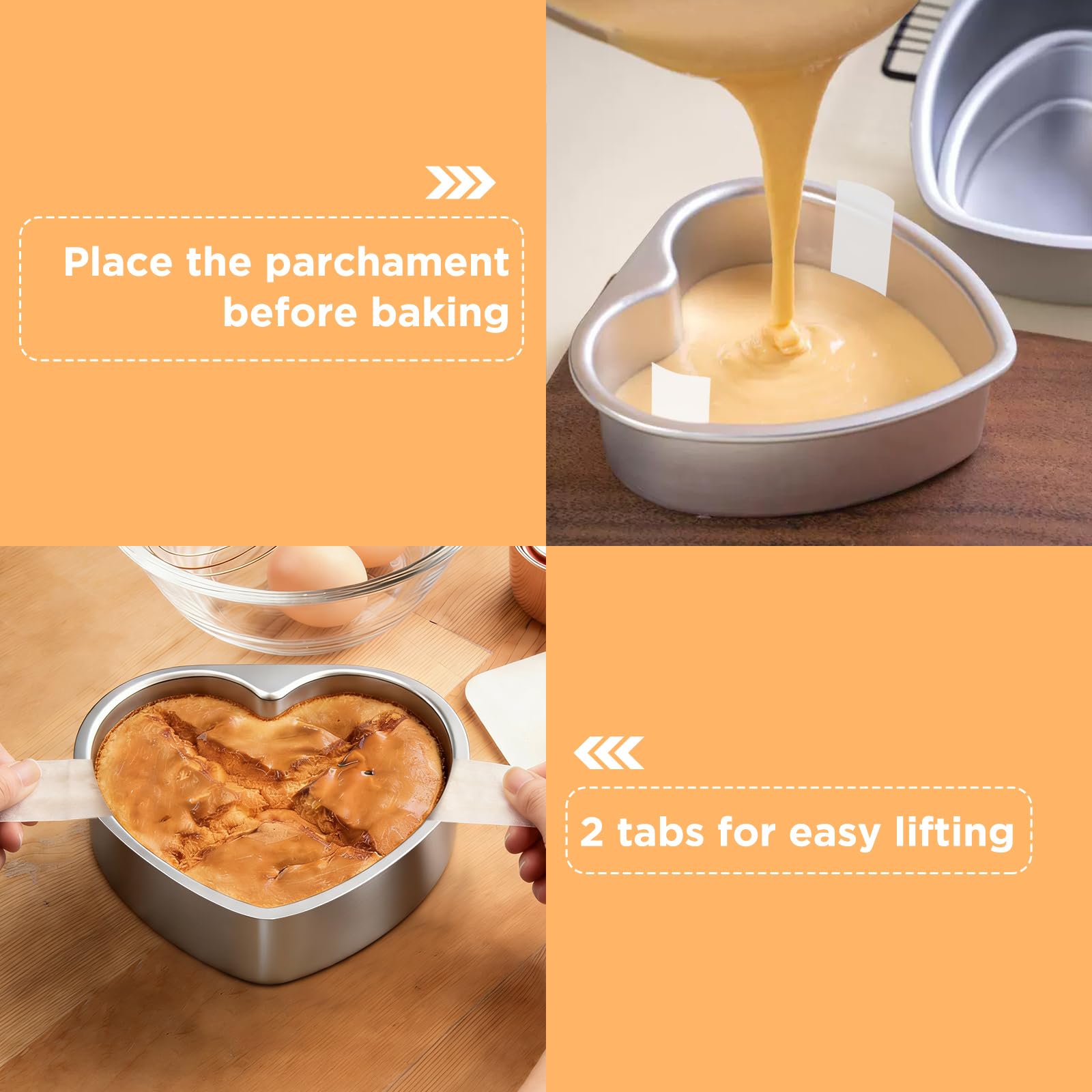 GeeRic Baking Parchment Paper 8 inch Heart Shape, 60 Pcs Cake Pan Liner with Lift Tab, Non-Stick Precut Baking Parchment for Baking Cookies, Bread (White)