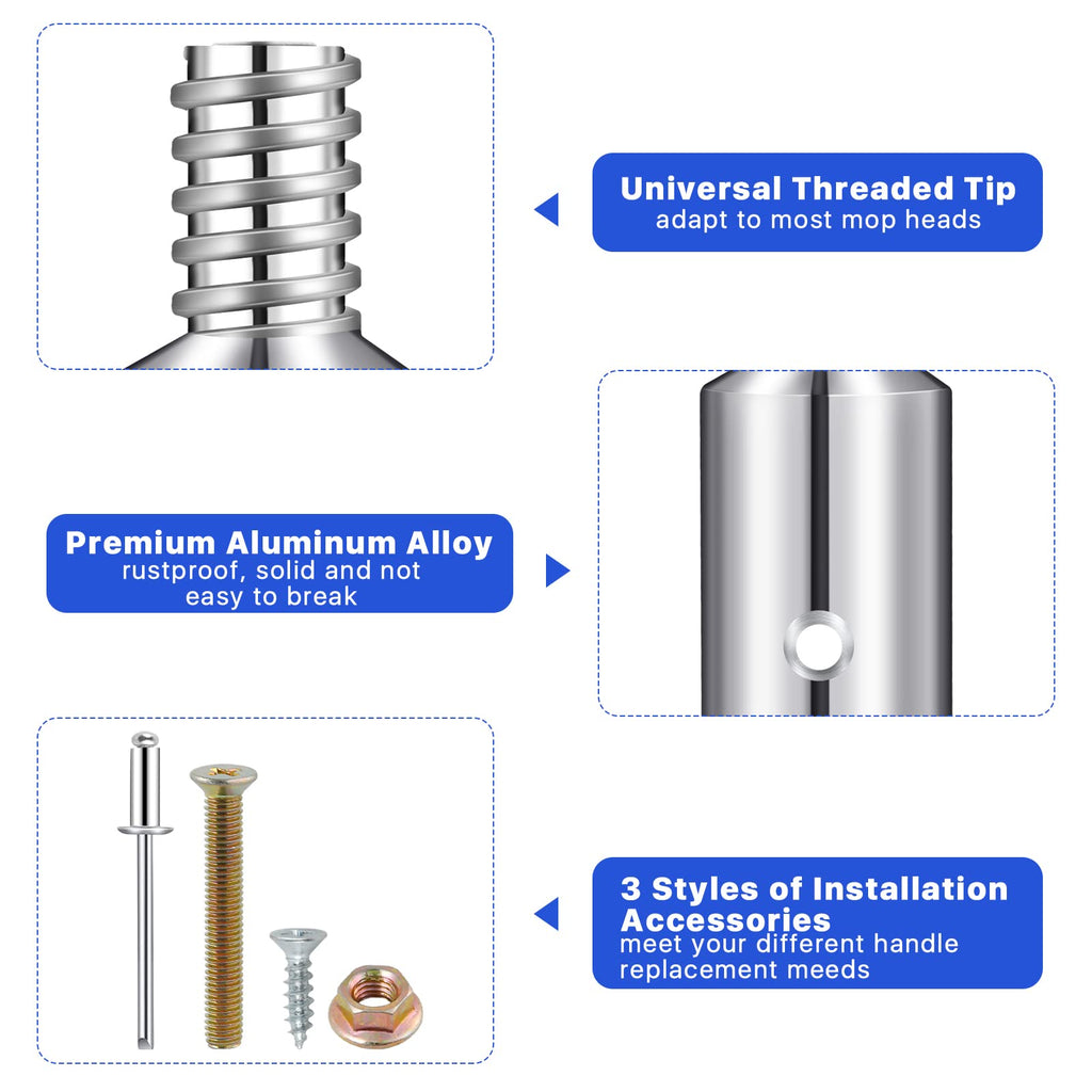 Elesunory 6Pcs Threaded Tip Replacement, Broom Handle Threaded End, Ultra Threaded Tip Repair Kit, Metal Broom Handle Adapter for 0.98 Inch Broom Stick Pole