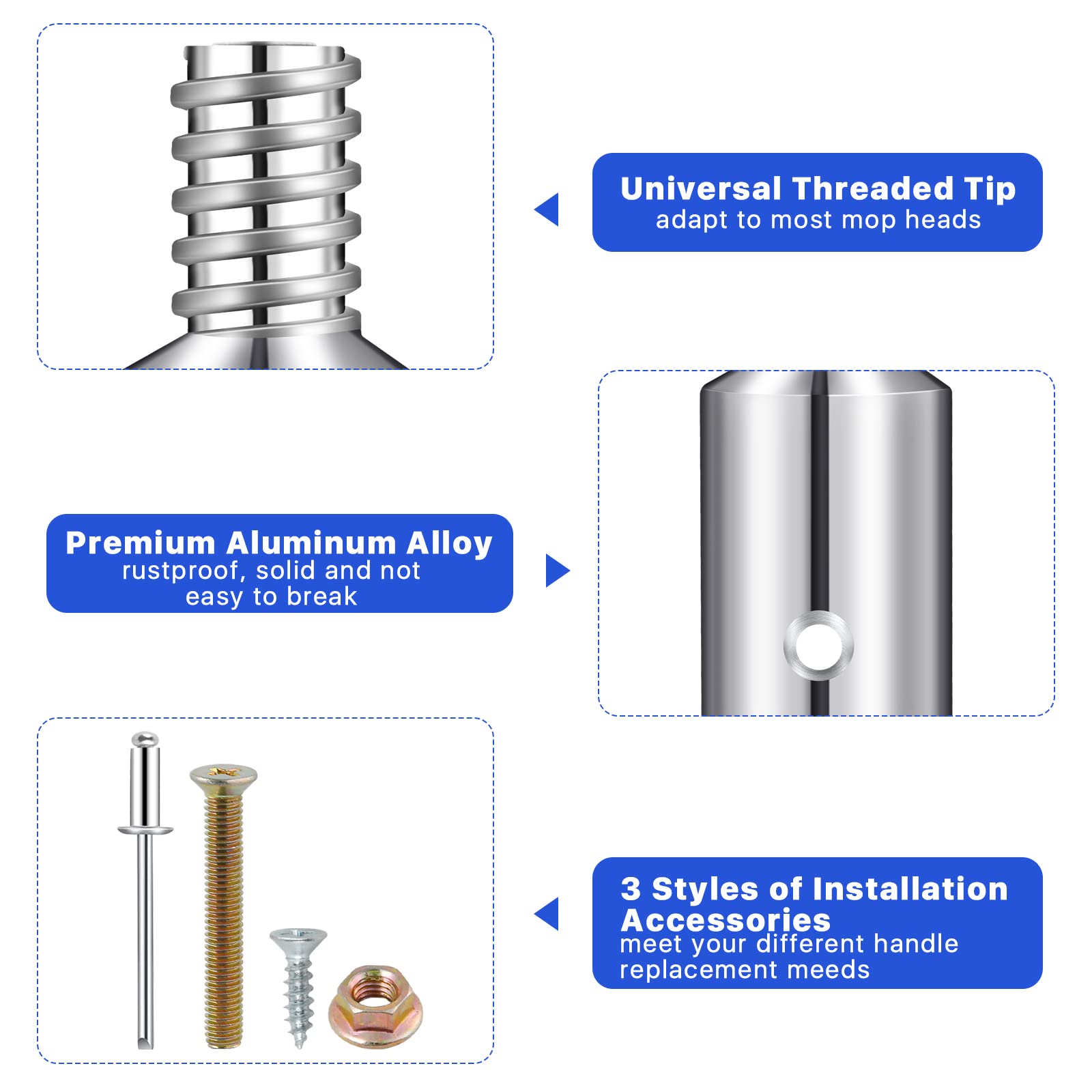 Elesunory 6Pcs Threaded Tip Replacement, Broom Handle Threaded End, Ultra Threaded Tip Repair Kit, Metal Broom Handle Adapter for 0.98 Inch Broom Stick Pole