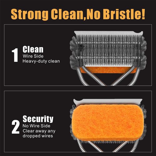 GRILLART Grill Brush - Bristle-Free Pad & Wire BBQ Cleaner | 18" Safe & Powerful Scrubber for Gas/Porcelain Grates