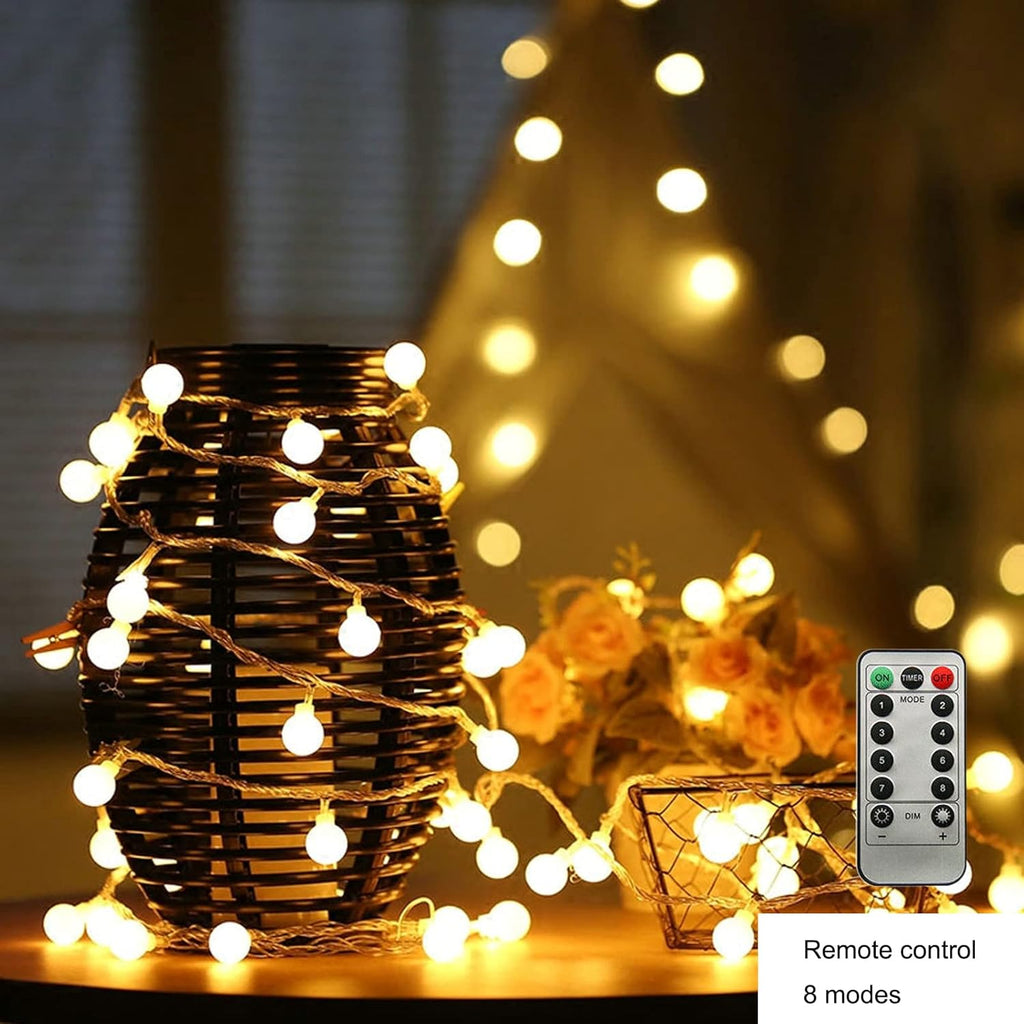 ZIMINGU LED Ball String Lights - 19.6FT 40 LEDs Waterproof Fairy Lights with Remote Control | Warm White Decor for Indoor & Outdoor Events