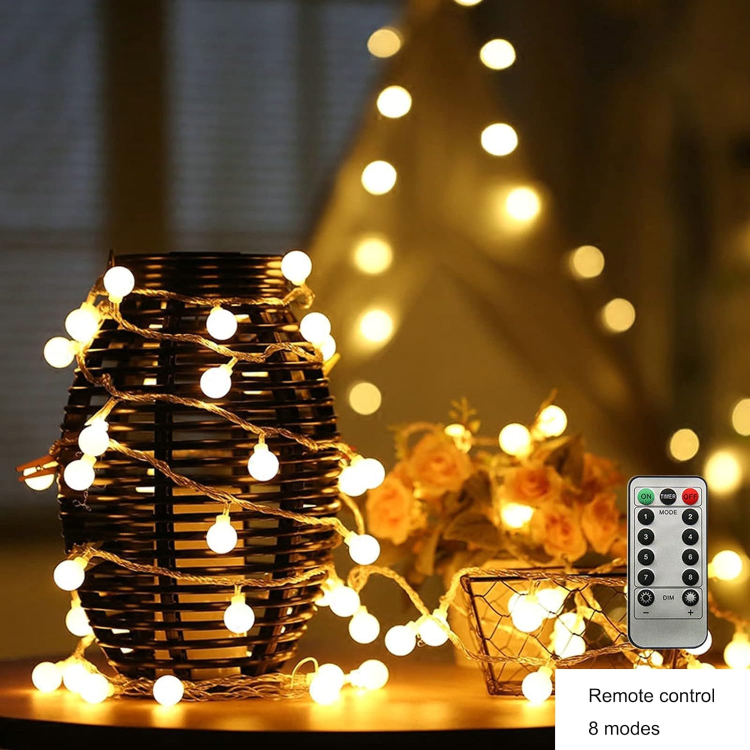 ZIMINGU LED Ball String Lights - 19.6FT 40 LEDs Waterproof Fairy Lights with Remote Control | Warm White Decor for Indoor & Outdoor Events
