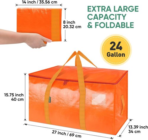 BALEINE Oversized Moving Bags - Heavy-Duty Storage Totes with Reinforced Handles | 2-Pack, Orange