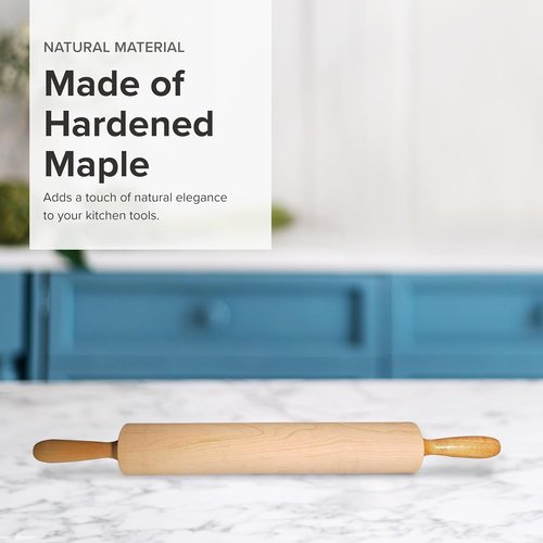 Frieling Rolling Pin - 2.75" x 15" Natural Wood Dough Roller with Nylon Bushings for Smooth Baking