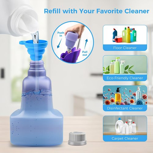 Ndoge Replacement Bottle for Swiffer® Wet Jet™ Mop, Refillable, 500 ML Leak-Proof HDPE Refillable Bottle, 17 FL OZ Solution Bottles with 14 Sealing Pads and 1 Folding Funnel