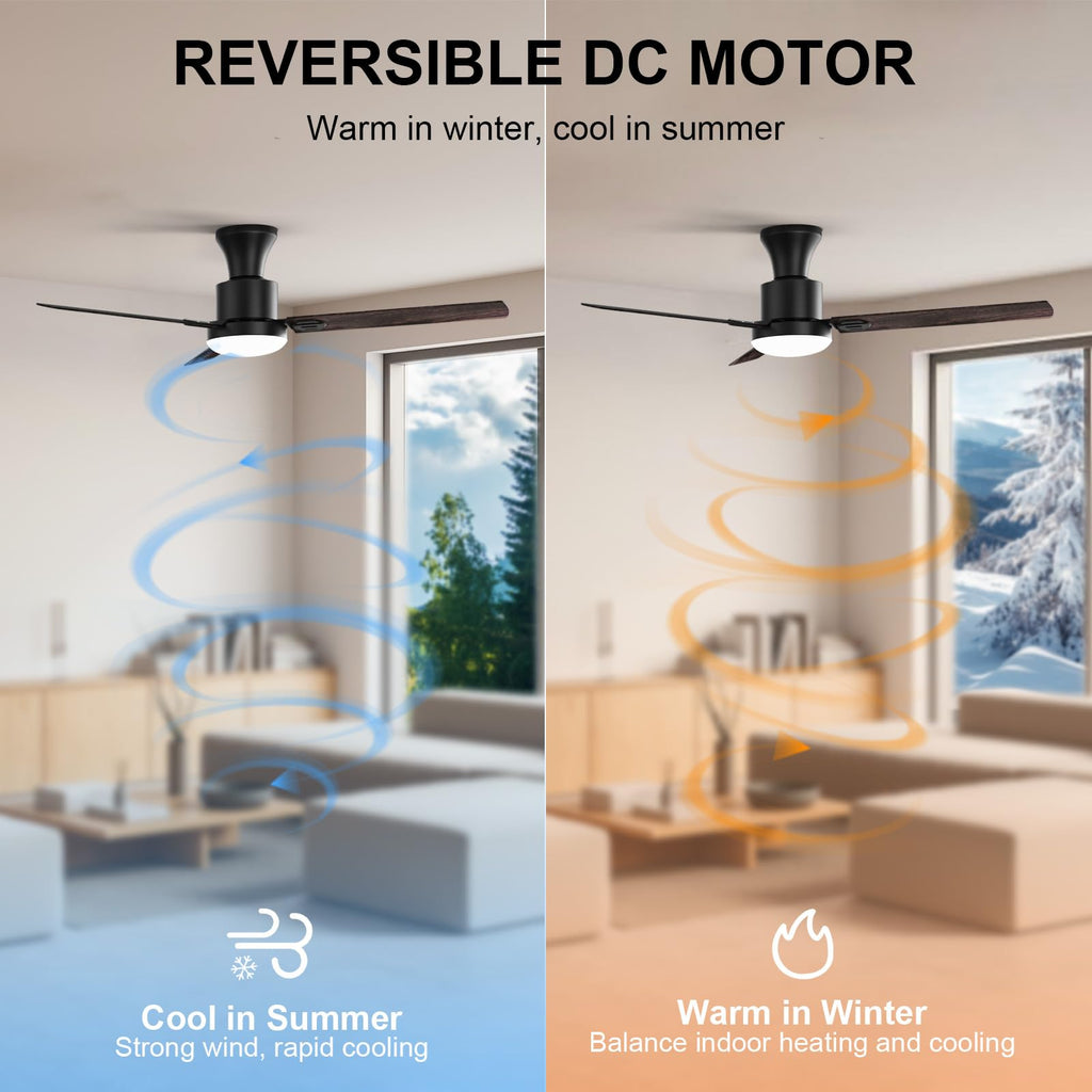 Obabala Ceiling Fans with Lights,Flush Mount Ceiling Fan with Light and Remote Control & APP Reversible Quiet Motor Dimmable Noiseless Ceiling Fan for Bedroom Indoor/Outdoor, 42in/Gray Maple Walnut