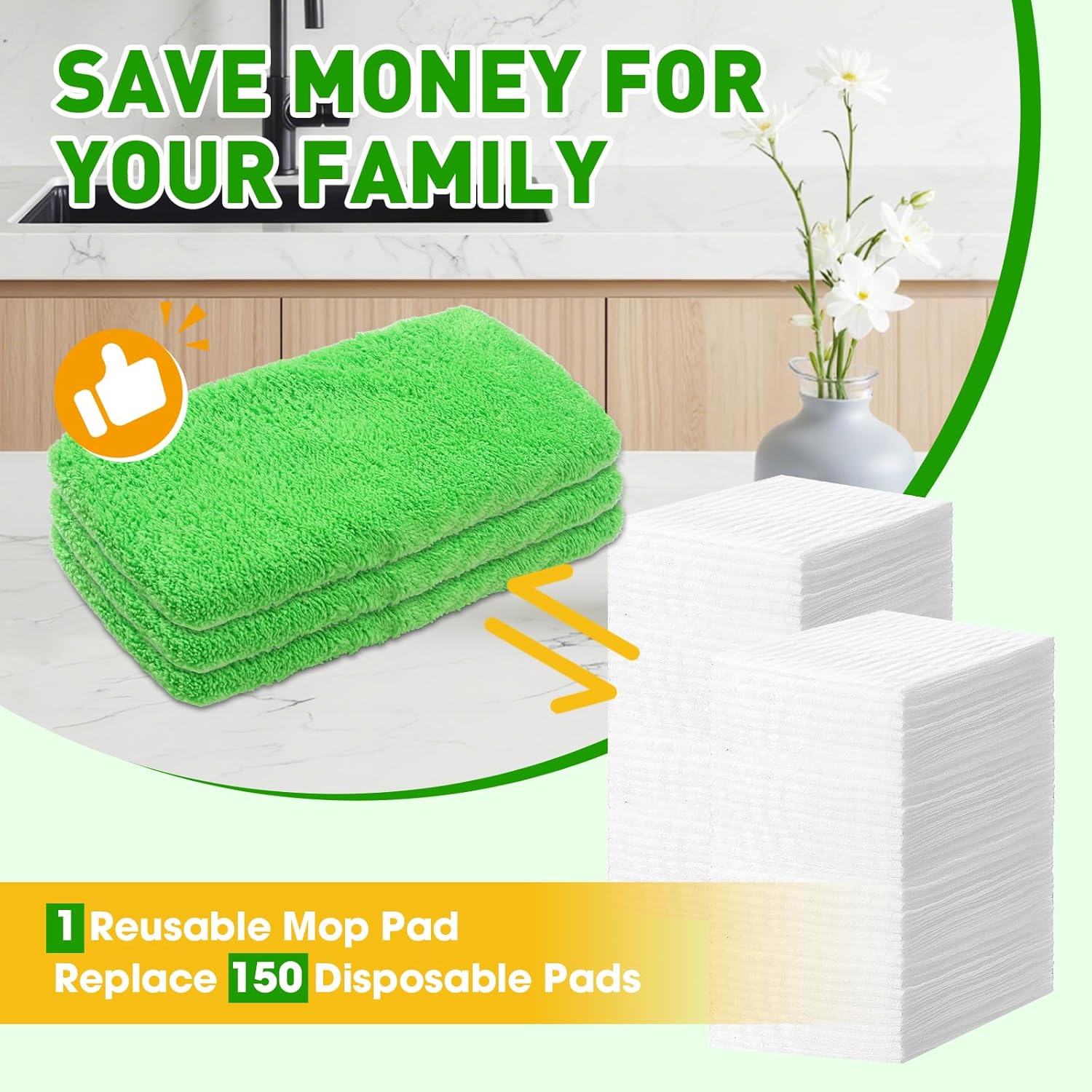 Skiennix 12-Pack Reusable Microfiber Mop Pads - Washable Cloths for Dry & Wet Floor Cleaning