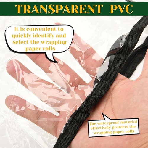 Homakover Clear PVC Gift Wrap Organizer - Zippered Storage for 18-25 Rolls | 30" Black Design