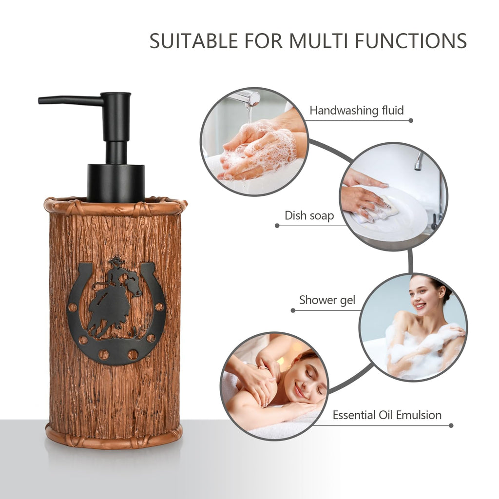 Bathroom Accessory Sets 4PCS Bathroom Accessories Set Complete Western Rustic Horseshoes Decoration Includes Lotion Dispenser Toothbrush Holder Tumbler Cup & Soal Dish
