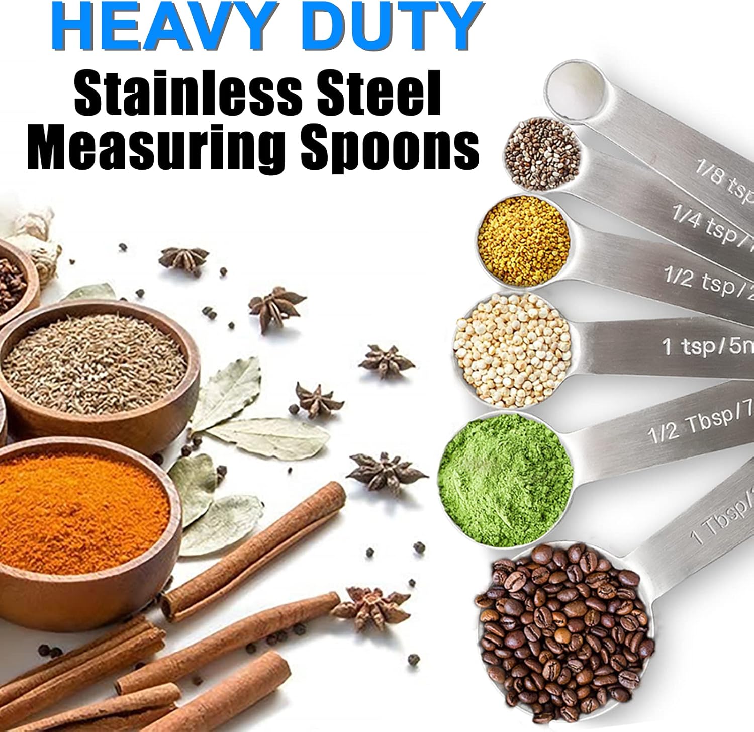 Premium Heavy Duty Stainless Steel Measuring Spoons Set - 6-Piece with Metric & US Measurements