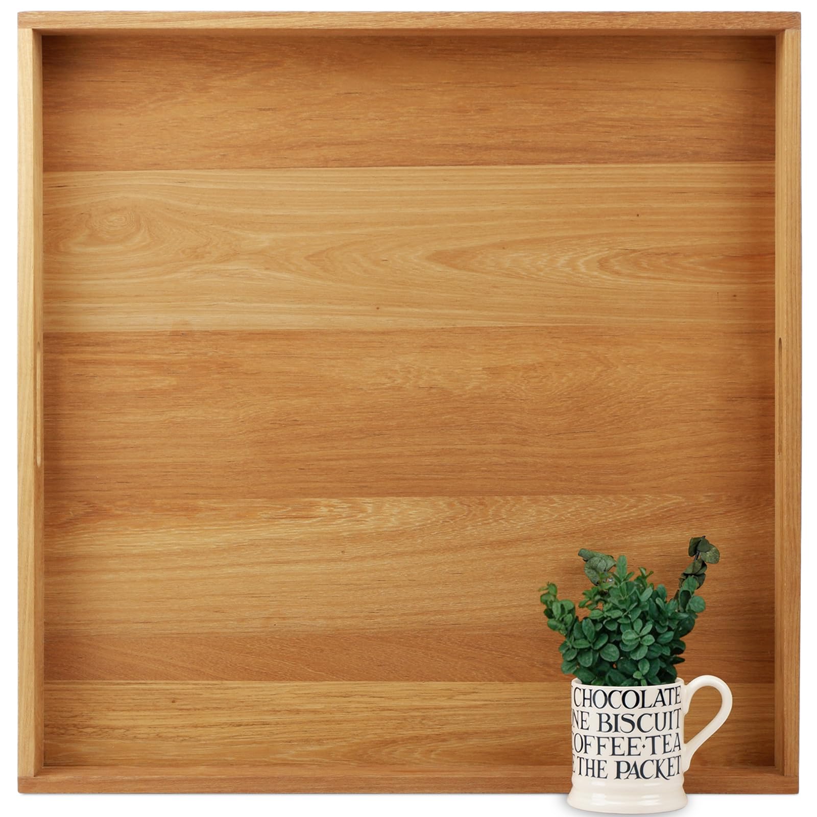 MAGIGO 24 x 24 Inches Large Square Teak Wood Ottoman Tray with Handles, Serve Tea, Coffee Classic Wooden Decorative Serving Tray