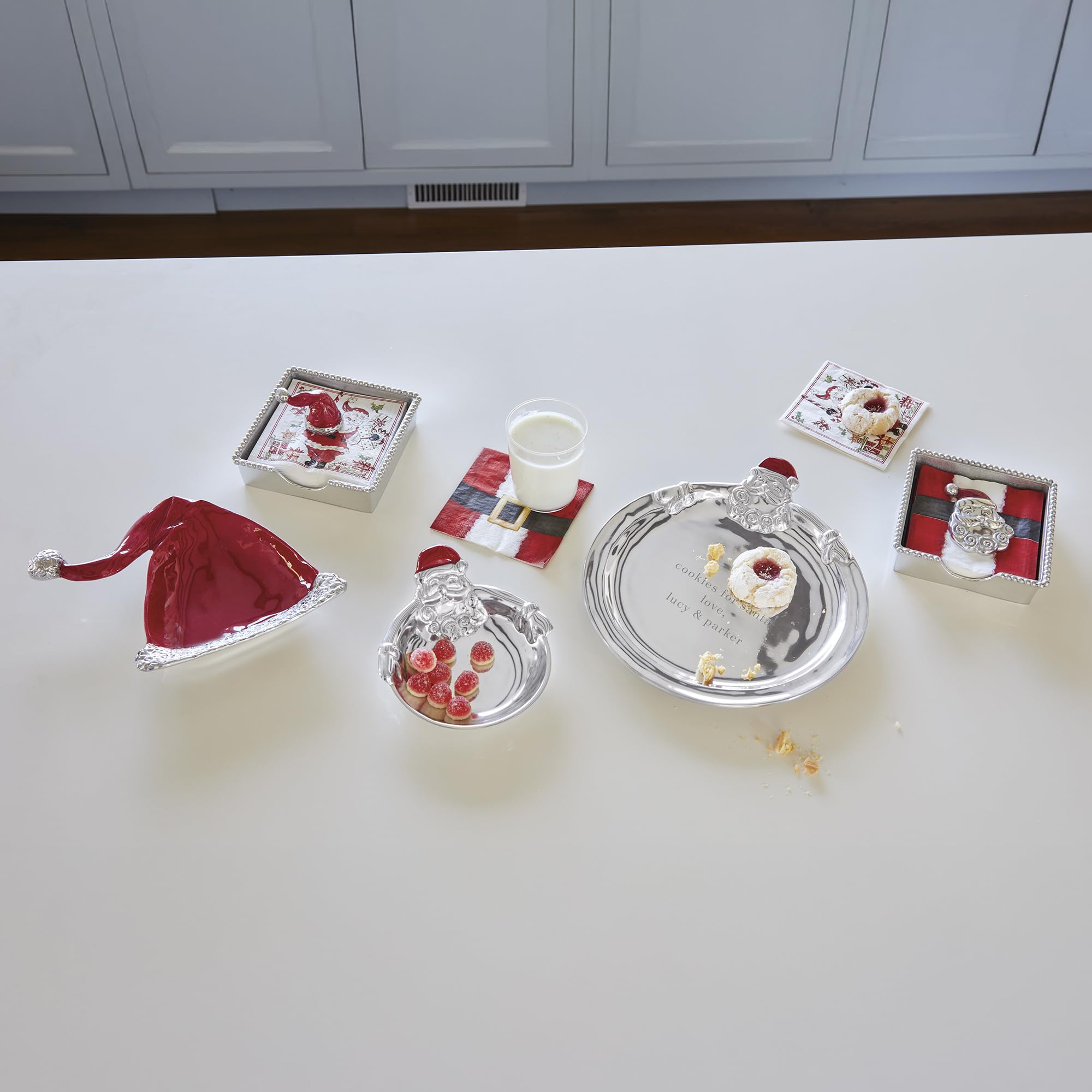 Mariposa RED Santa HAT Beaded Napkin Box Set | RED | Brillante | Gifts | Napkin Box & Weight Set | Recycled SANDCAST Aluminum | Handmade in Mexico