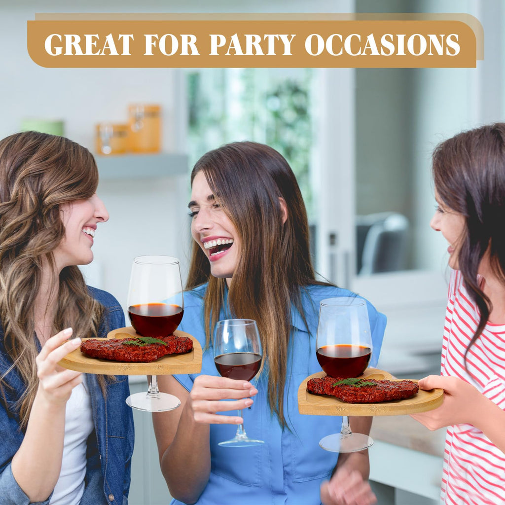 Menkxi 12 Set Wine Appetizer Plates Mini Charcuterie Boards with Wine Glass Holder and Box Gifts for Bridal Shower Game Prizes Wooden Cocktail Cheese Plate for Guests Baby Shower(Heart,Light Color)