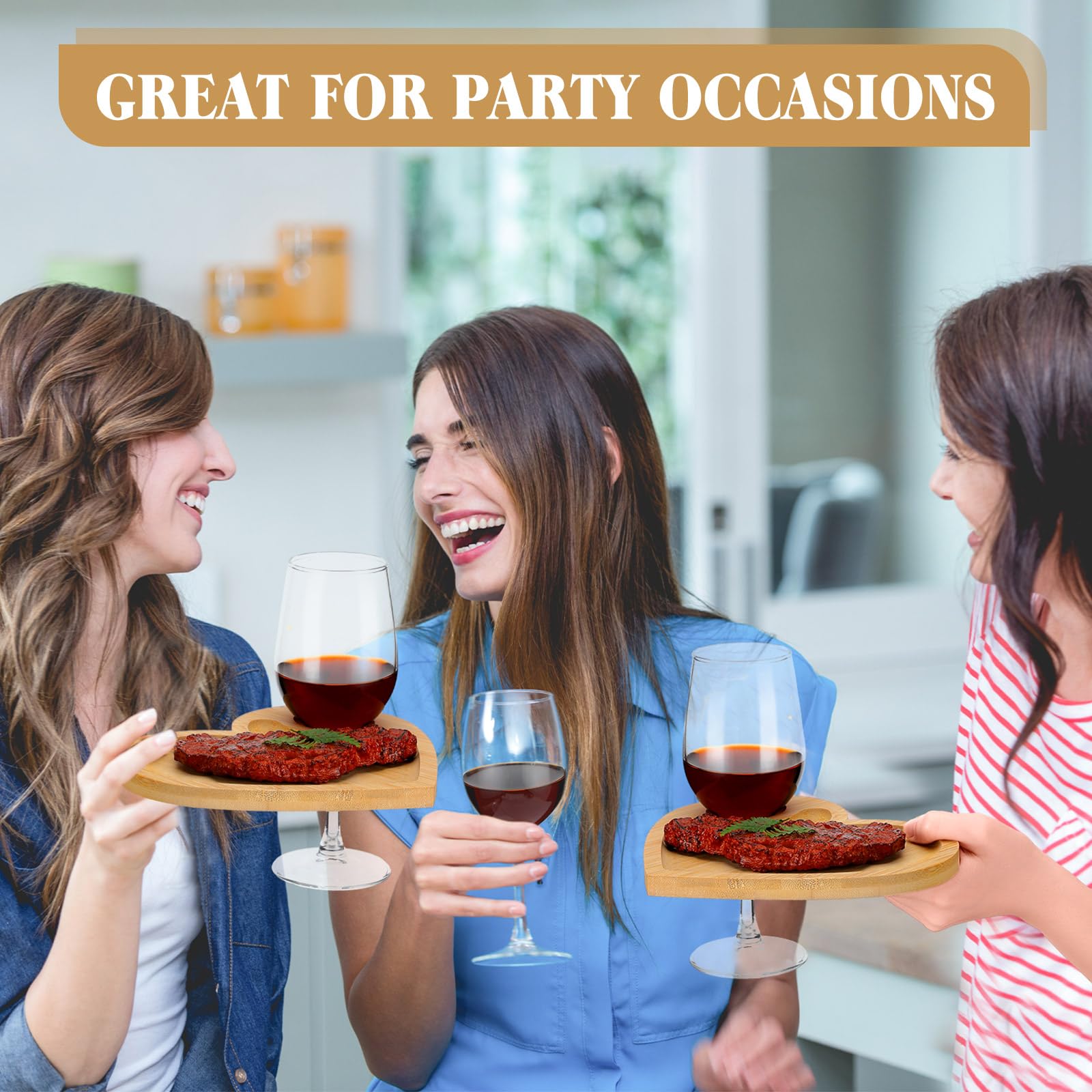 Menkxi 12 Set Wine Appetizer Plates Mini Charcuterie Boards with Wine Glass Holder and Box Gifts for Bridal Shower Game Prizes Wooden Cocktail Cheese Plate for Guests Baby Shower(Heart,Light Color)