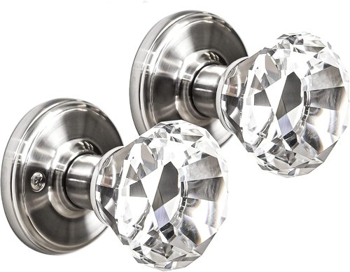 BINO Crystal Door Knobs Set - Elegant Satin Nickel Finish | Functional Interior Knobs