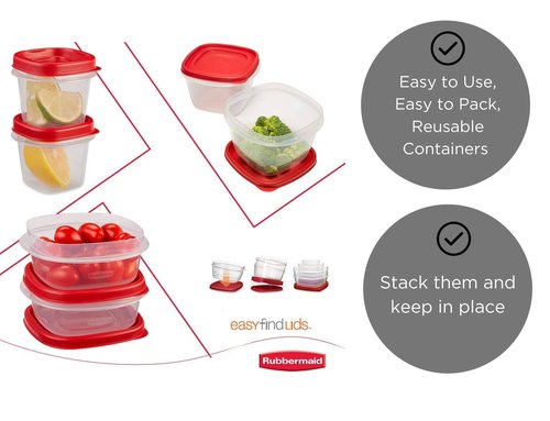 Rubbermaid Easy Find Lids Food Storage Containers with Lids - BPA-Free Durable Plastic Food Containers Great for Home, School, Travel - Freezer, Microwave, and Dishwasher Safe - 28 Piece Set - Red