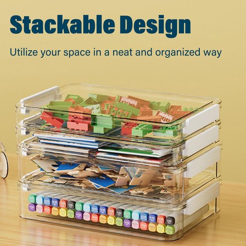 Clear Plastic Storage Box - 4 Pack 5.5qt Snap-Tight Latch | Stackable Organizer for A4 Files, Photos & Crafts
