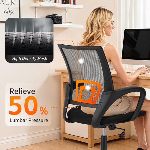 BestOffice Ergonomic Office Chair - Adjustable Mesh Desk Chair with Lumbar Support | Modern Black Design