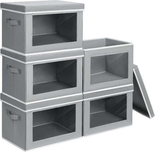 Homsorout Stackable Storage Bins - Large Fabric Organizer Baskets with Lids | 5-Pack, Grey