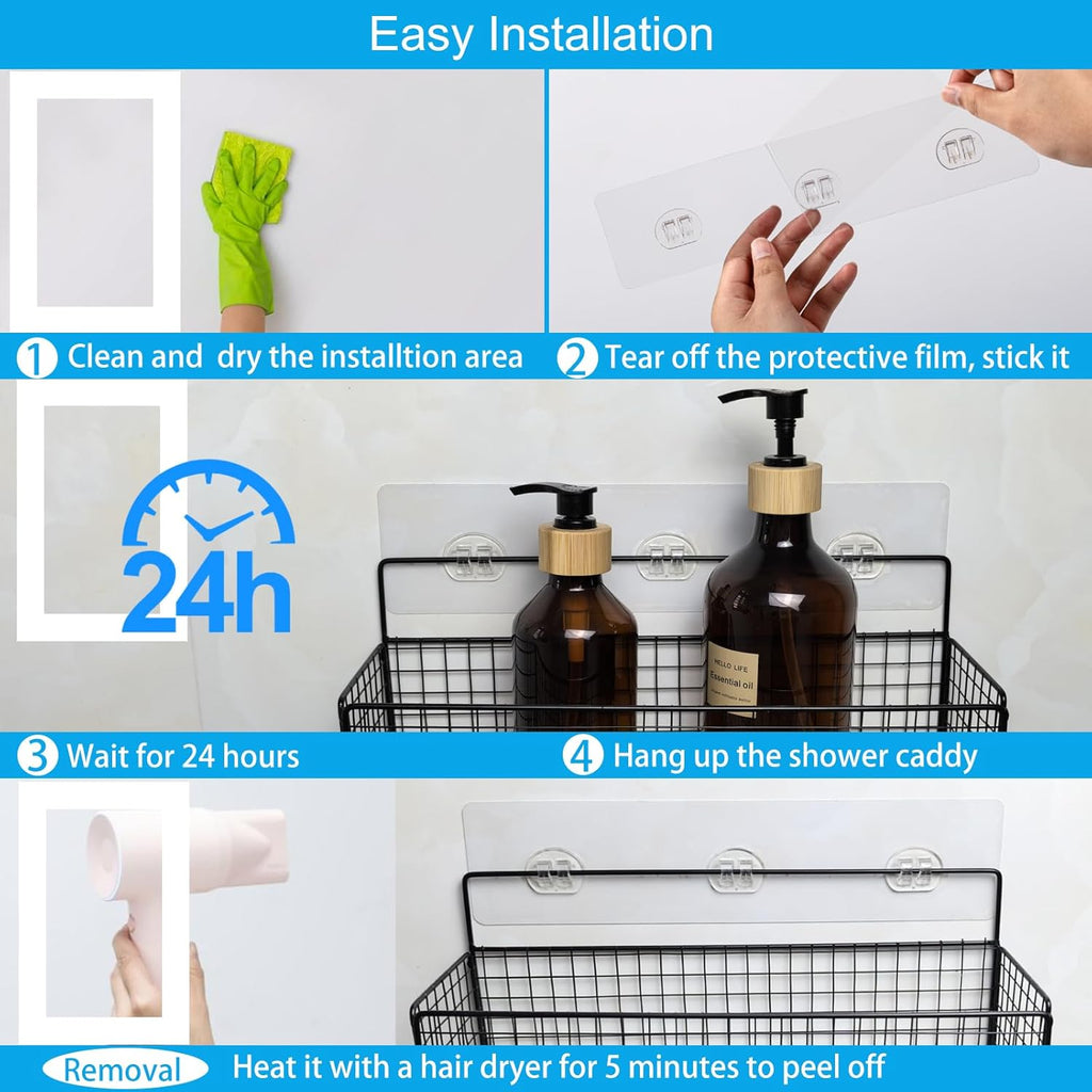 Skiennix Shower Caddy Adhesive Replacement - No Drilling Shelf Hooks for Bathroom & Kitchen | 15 Pack