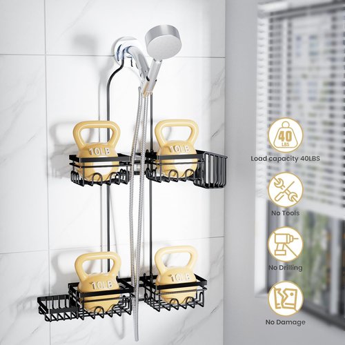 KEGII Hanging Shower Caddy - Rustproof Organizer with Soap Dish, Toothbrush Holder & Hooks | Ideal for Handheld Showerheads