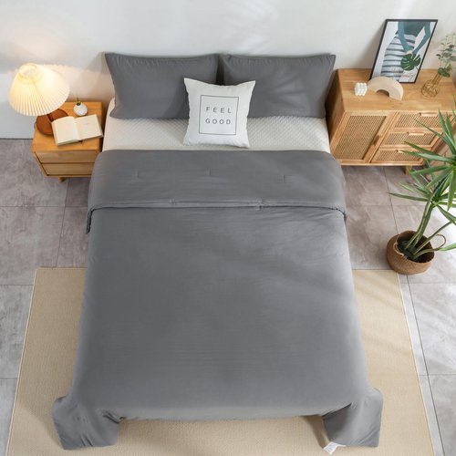 COTTEBED Ultra-Soft Comforter Sets Twin Size Signal Bed, Dark Grey 1 Down Comforter 1 Pillowsham for Twin XL Kids College Dorm Bedding, Lightweight All Seasons Fluffy Washed Cotton (Twin/Twin XL,Gray)