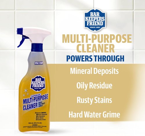 Bar Keepers Friend MORE Spray + Foam Multipurpose Cleaner (2 x 25.4 oz), Stain & Rust Remover for Bathroom, Kitchen & Outdoor Use on Stainless Steel, Aluminum, Brass, Tile, Ceramic, Porcelain & More