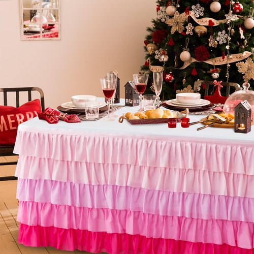 Pufogu Pink Tulle Table Skirt 6ft Tutu Ruffled Chiffon Tablecloth For Rectangle Wedding Baby Shower Girls Birthday Party and Cake Dessert Table Decorations(BrightRainbow, L6(ft), H30in)