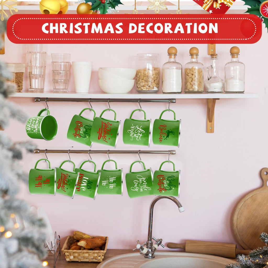 Uiifan 20 Pcs Christmas Enamel Mugs Bulk Cute 12 oz Galvanized Steel Festive Funny Novelty Coffee Cup Merry Christmas Mug Gift Set for Women Coworkers Teachers Hot Chocolate Tea (White Green)