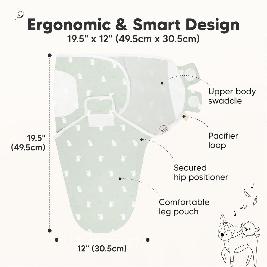 Skiennix Organic Baby Swaddle Sleep Sacks - Soft & Snug for Newborns 0-3 Months | 3-Pack (Bunnies, XS)